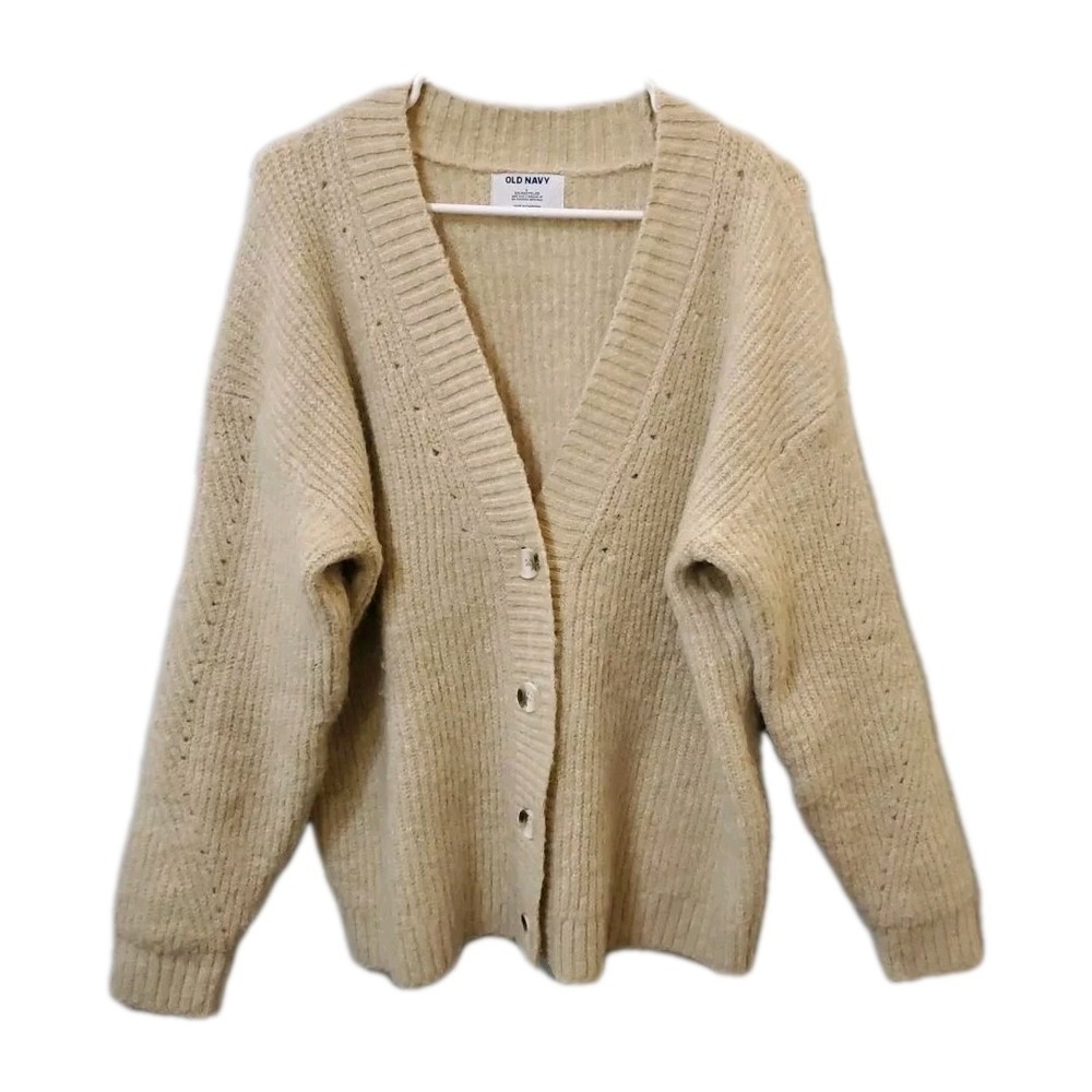 Old Navy Beige Cardigan‎ Sweater Women L V-Neck Button Down Cozy Knit Staple